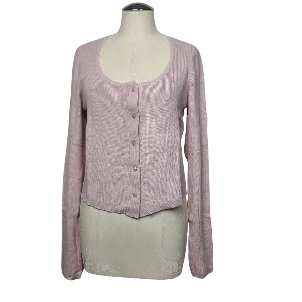 NWT Billie The Label Sheryl Light Rose Sweater Button Down Cardigan L